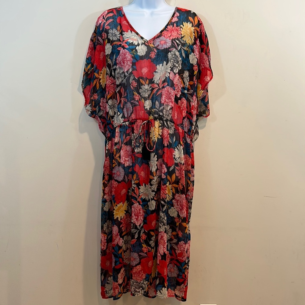 Time and Tru Floral Sheer Side Split Bathing Suit Cover Up Size 1X